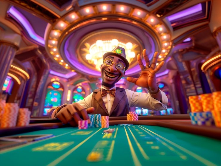 Antarmuka taruhan Three Card Poker di disinitoto dengan opsi Ante dan Pair Plus
